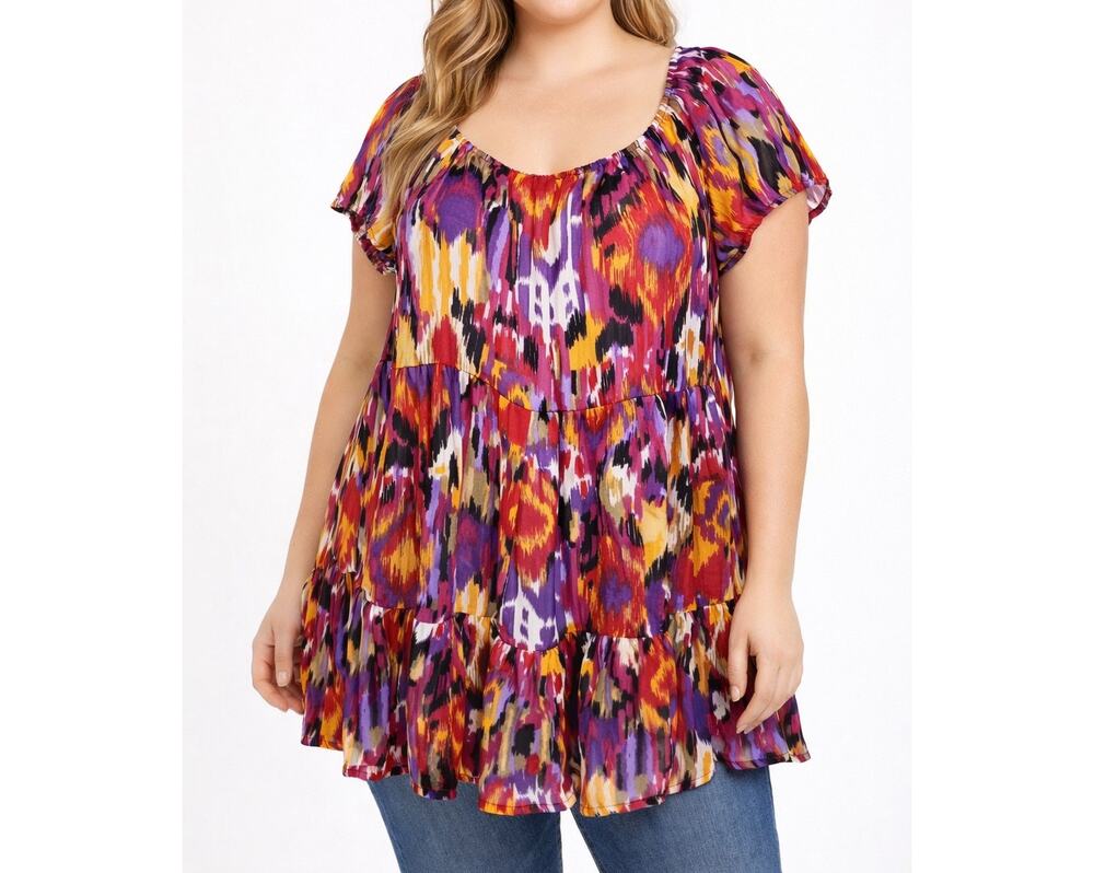 Lovely Blue Diamond Peasant Flowy Blouse Multicolor Size Large Frilly